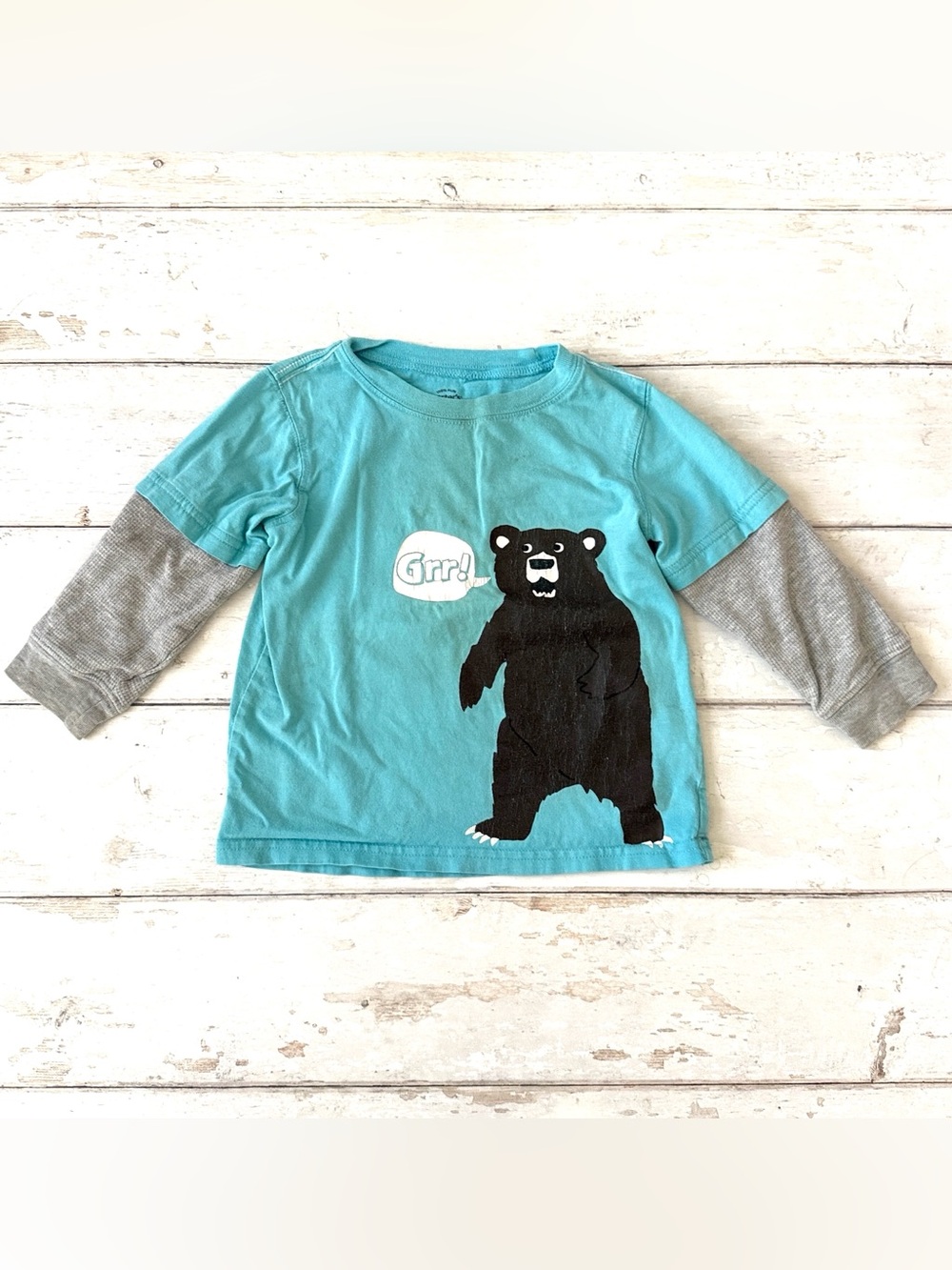 Carters 24m Boys Baby Toddler Blue Gray Bear Shirt Kids Long Sleeves
